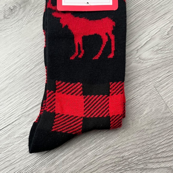 Charter Club Women's Holiday Crew Socks - Moose - Black & Red Buffalo Plaid - Picture 3 of 6